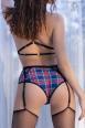 Set intimo 5 pezzi in fantasia scozzese con calze.