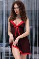 Babydoll a pois con merletti in pizzo. Nero-rosso
