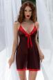 Babydoll a pois con merletti in pizzo. Nero-rosso