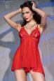 Babydoll rosso in tulle e pizzo con coppe aperte.