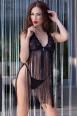 Babydoll nero con lunghe frange.