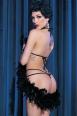 Body in pizzo nero/blu con profonda apertura e strass.
