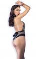 Body leopardato in tulle e pizzo con laccetto.