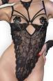 Body aperto in pizzo con guanti e benda. Nero