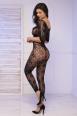 Top e leggings in rete ricamata floreale. Nero
