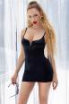 Mini abito nero in satin con tanga.