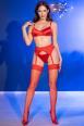 Set 4 pezzi in satin con calze. Rosso.