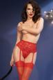 Reggicalze e tanga in pizzo floreale rosso + calze.