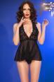 Babydoll nero in microrete e pizzo + tanga.