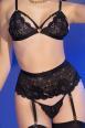 Completo intimo 4 pezzi in pizzo con calze. Nero
