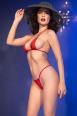 Micro bikini in tulle brillante. Rosso
