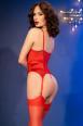 Set intimo 3 pz in satin e pizzo con calze. Rosso