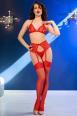 Completino rosso 4 pezzi in pizzo con calze.