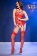 Body in tulle e rete con reggicalze e calze. Rosso