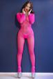 Catsuit a rete sottile a maniche lunghe. Rosa