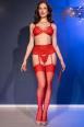 Set intimo rosso 5 pezzi con reggicalze, calze e frustino