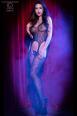 CHILIROSE: Catsuit a rete lavorata con motivi in pizzo.