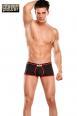 Mini boxer neri con bordi rossi.