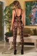 Catsuit con intagli irregolari ed inserti a rete.