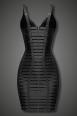 Vestito in tessuto lucido con strisce elastiche.