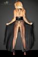Abito lungo in tulle e pvc con stringature.