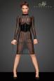Abito aderente in tulle con righe verticali.