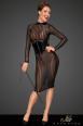 Abito aderente in tulle con righe verticali.