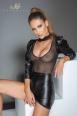 Abito in powerwetlook e tulle con maniche a sbuffo.