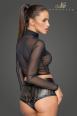 Top in tulle con colletto e cerniera nera.