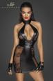 Abito corto in tulle e tessuto Powerwetlook con fascia stringata.