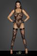 Body in tulle con ricami floreali floccati.