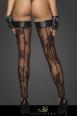 Calze in tulle con ricami floreali floccati e fascia in Powerwetlook.
