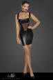 Abito corto in tessuto Powerwetlook con inserto in tulle davanti.