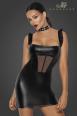 Abito corto in tessuto Powerwetlook con inserto in tulle davanti.