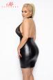 Abito corto in Powerwetlook e pizzo con zip anteriore.
