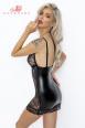 Abito corto in Powerwetlook con inserti in pizzo.