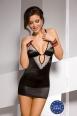 Chemise nera MARICA con inserti in pizzo grigio ricamato. 