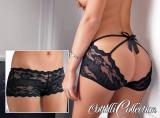 Culotte in pizzo, aperta dietro, con stringhe e fiocco.