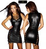 Vestito lucido con stringature chiusura laterale.
