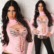 Maglia dolcevita con stringatura anteriore. Rosa.