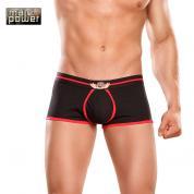 Mini boxer neri con bordi rossi.