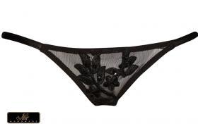 Perizoma in tulle ricamato con perline e paillettes.