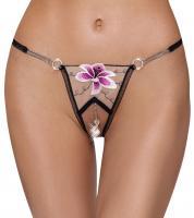 Tanga aperto con perle, anelli di strass e catene.