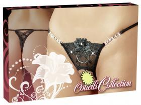 Tanga aperto con ricami e strass.