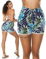 Shorts moda mare vita alta con stampa tropicale.