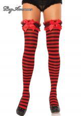Leg Avenue: calze a righe con balza ricamata e fiocco.