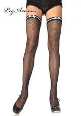 LEG AVENUE: calze a rete con striscia e fiocchetto bianco.