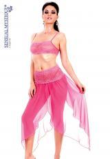 Completo top e gonna rosa in chiffon con pizzo.