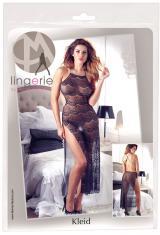Abito lungo in tulle e pizzo.
