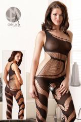 Catsuit monospalla con aperture e stringhe.